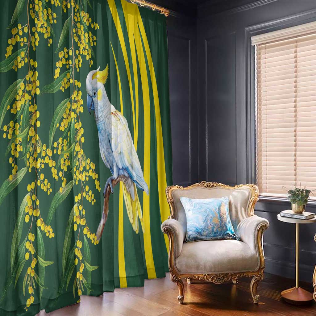 White Cockatoo and Golden Wattle Window Curtain Australian Native Bird