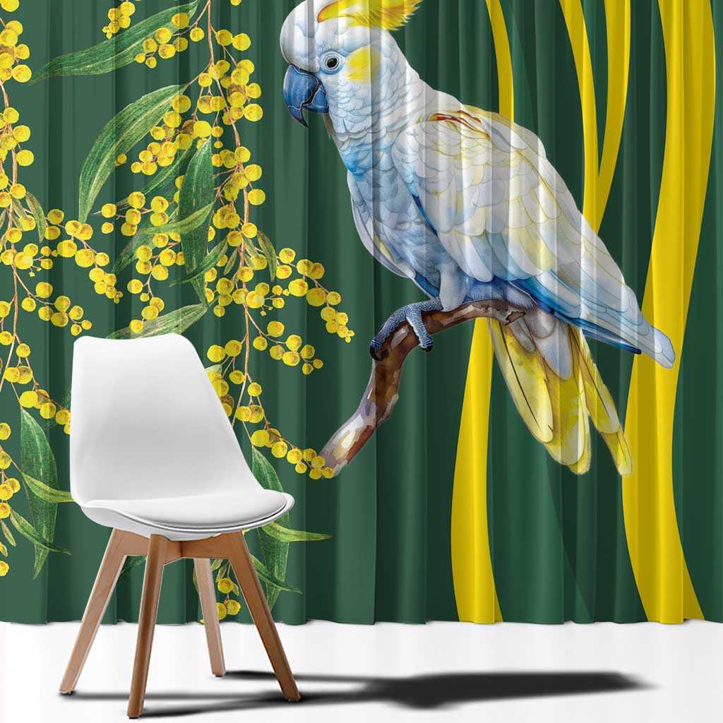 White Cockatoo and Golden Wattle Window Curtain Australian Native Bird