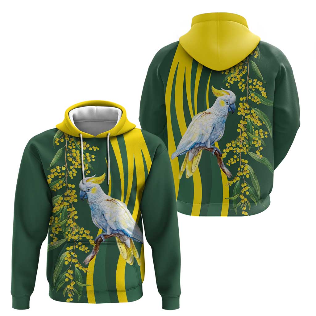 White Cockatoo and Golden Wattle Zip Hoodie Australian Native Bird