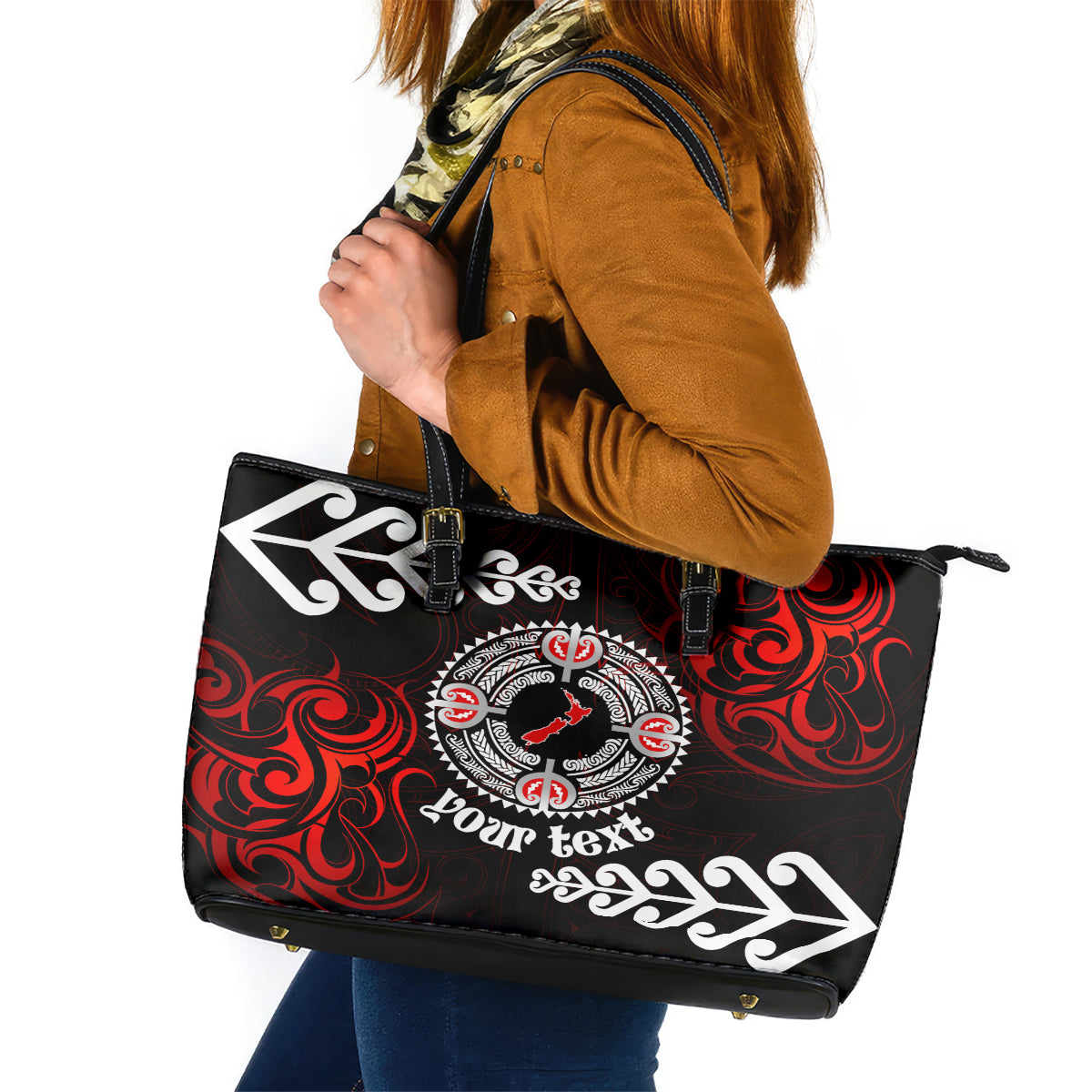 New Zealand Waitangi Day Personalised Leather Tote Bag Aotearoa Te Ra O Waitangi With Maori Tattoo