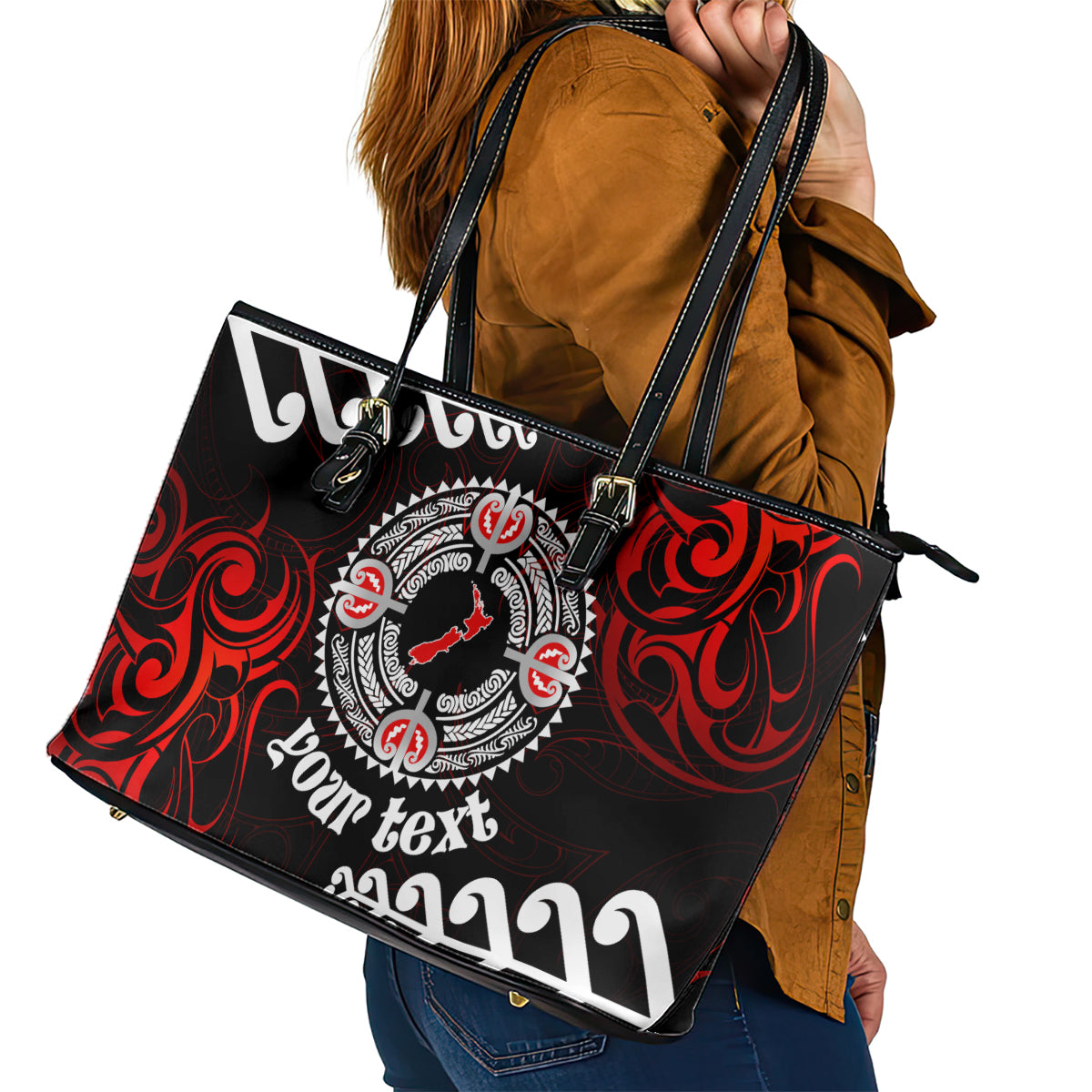 New Zealand Waitangi Day Personalised Leather Tote Bag Aotearoa Te Ra O Waitangi With Maori Tattoo