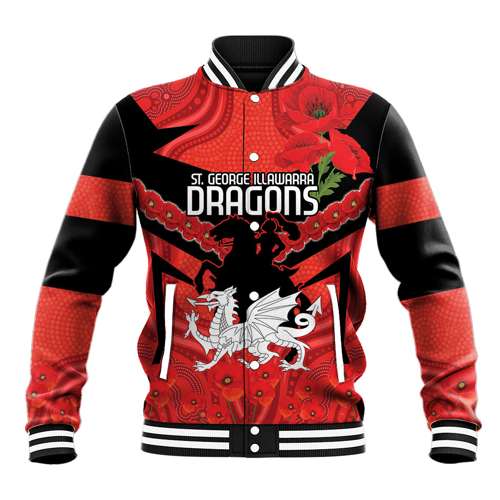 Custom Dragons Rugby ANZAC Baseball Jacket Gallipoli Soldier With Aboriginal Art