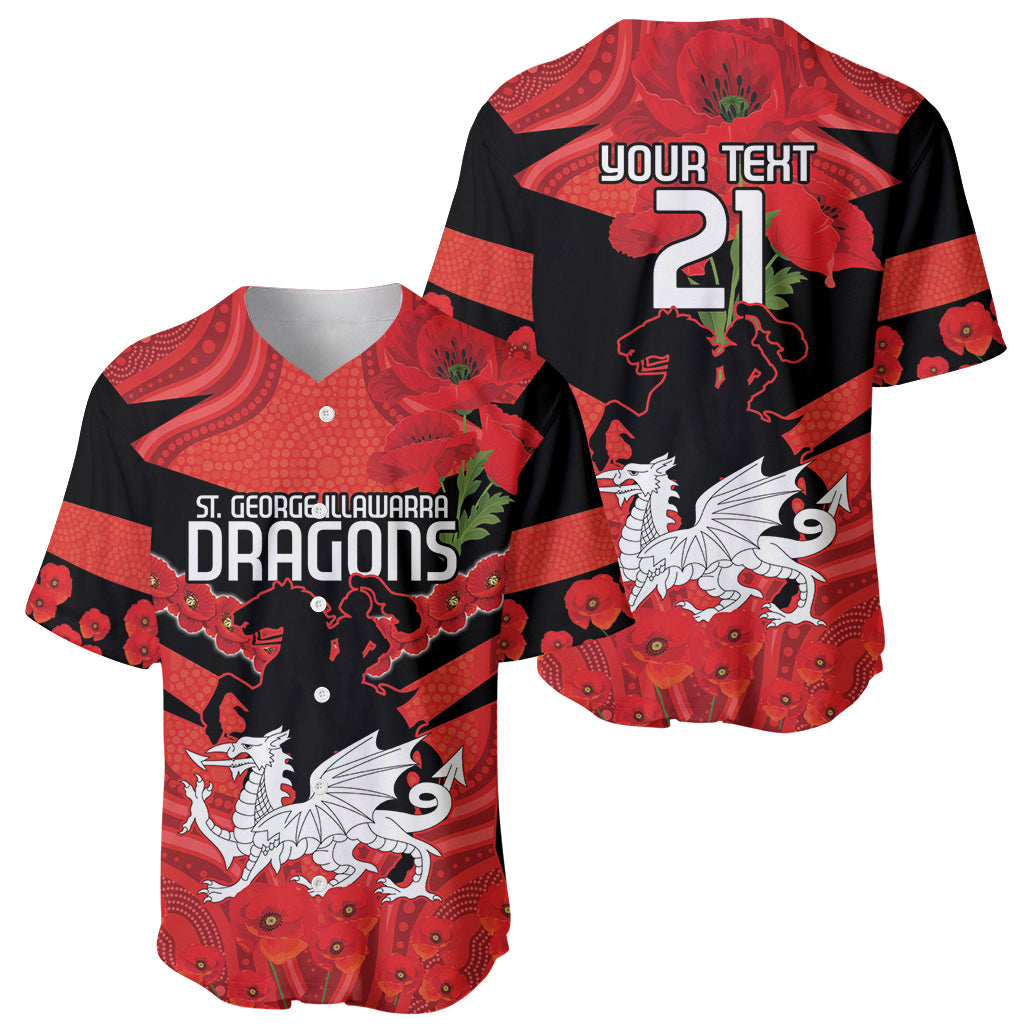 Custom Dragons Rugby ANZAC Baseball Jersey Gallipoli Soldier With Aboriginal Art