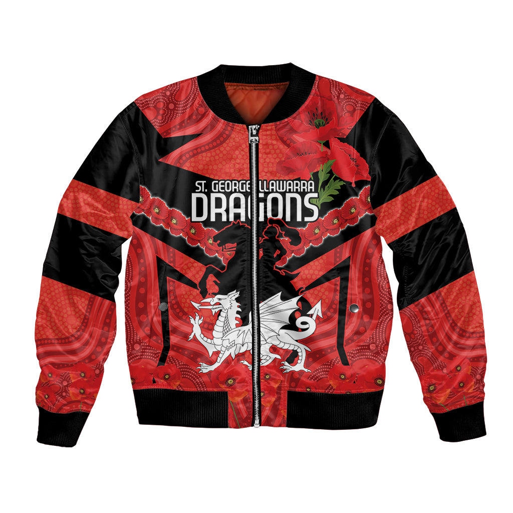 Custom Dragons Rugby ANZAC Bomber Jacket Gallipoli Soldier With Aboriginal Art