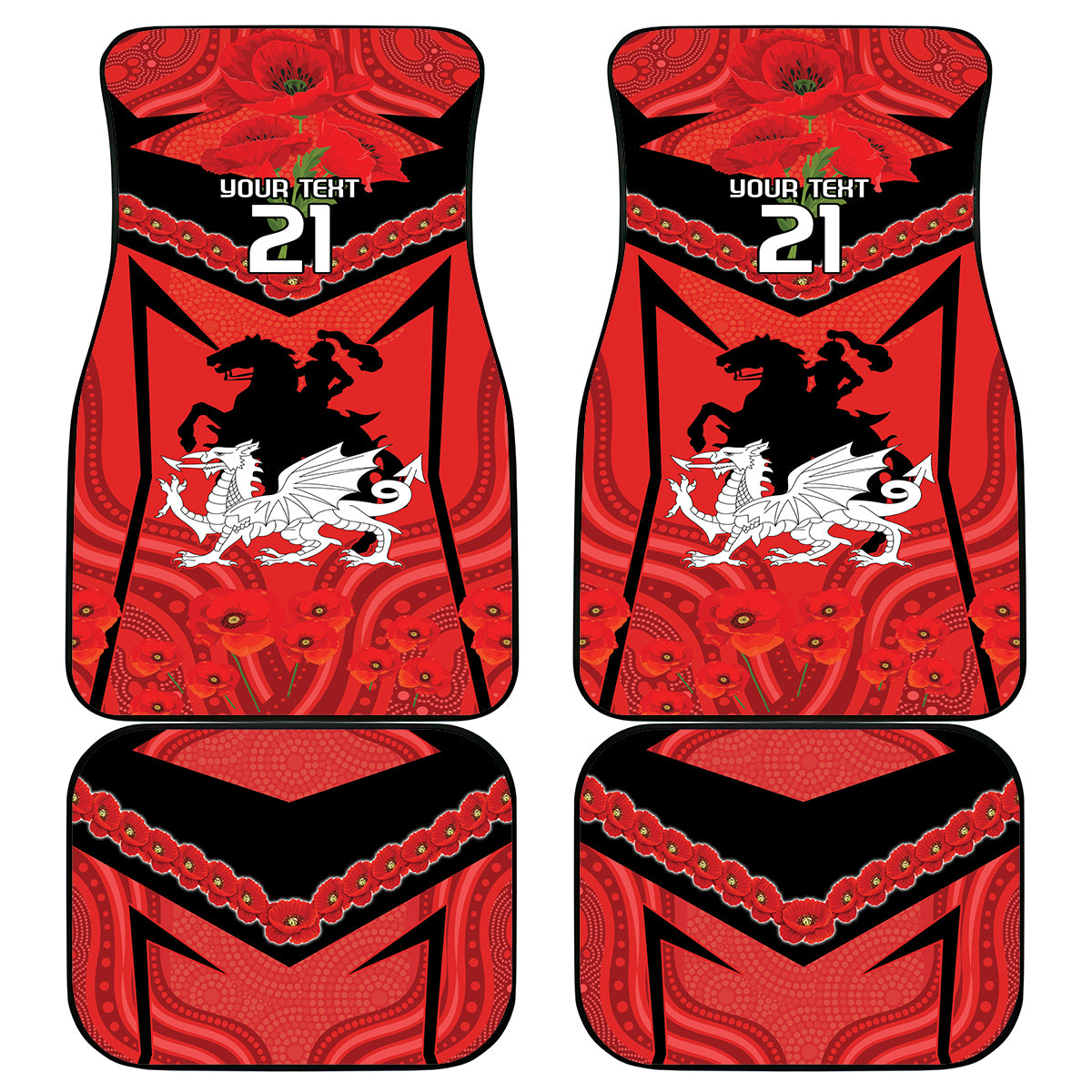 Custom Dragons Rugby ANZAC Car Mats Gallipoli Soldier With Aboriginal Art