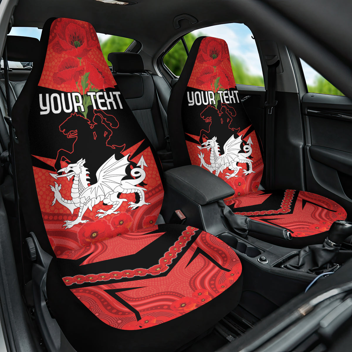 Custom Dragons Rugby ANZAC Car Seat Cover Gallipoli Soldier With Aboriginal Art