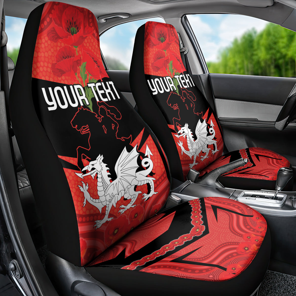 Custom Dragons Rugby ANZAC Car Seat Cover Gallipoli Soldier With Aboriginal Art