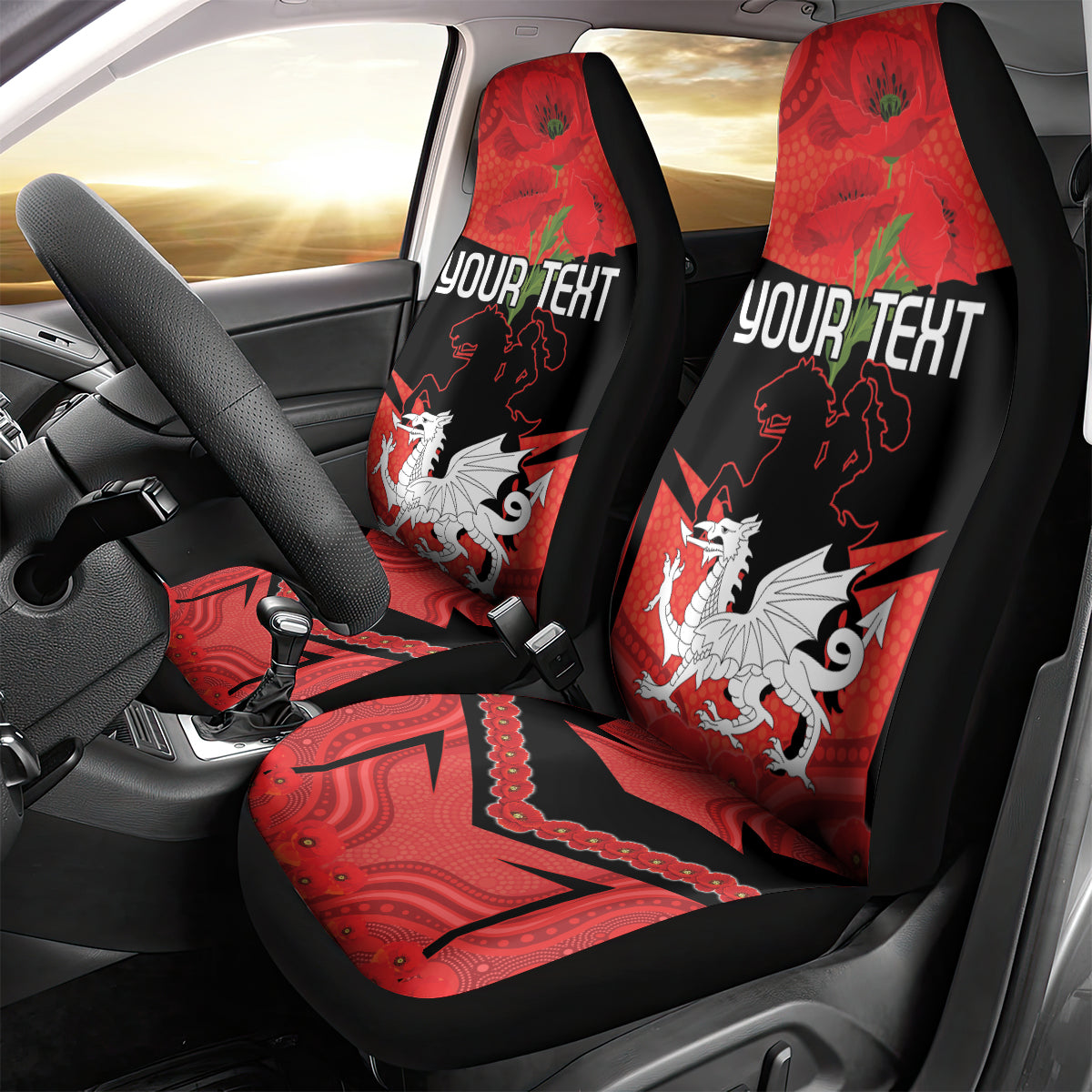 Custom Dragons Rugby ANZAC Car Seat Cover Gallipoli Soldier With Aboriginal Art