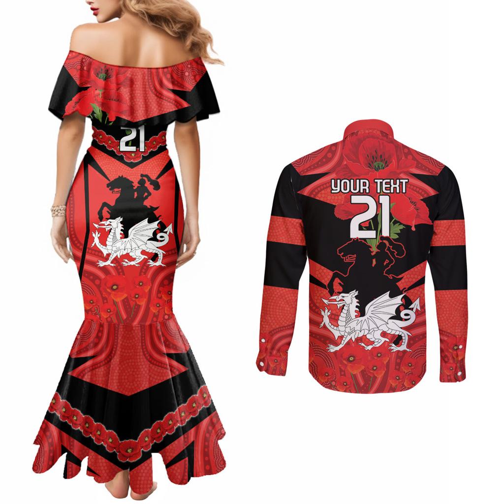 Custom Dragons Rugby ANZAC Couples Matching Mermaid Dress and Long Sleeve Button Shirt Gallipoli Soldier With Aboriginal Art