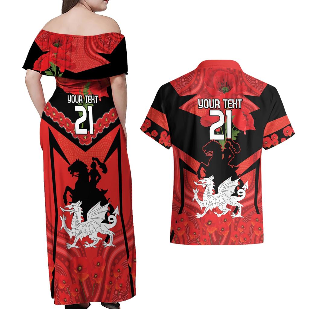 Custom Dragons Rugby ANZAC Couples Matching Off Shoulder Maxi Dress and Hawaiian Shirt Gallipoli Soldier With Aboriginal Art