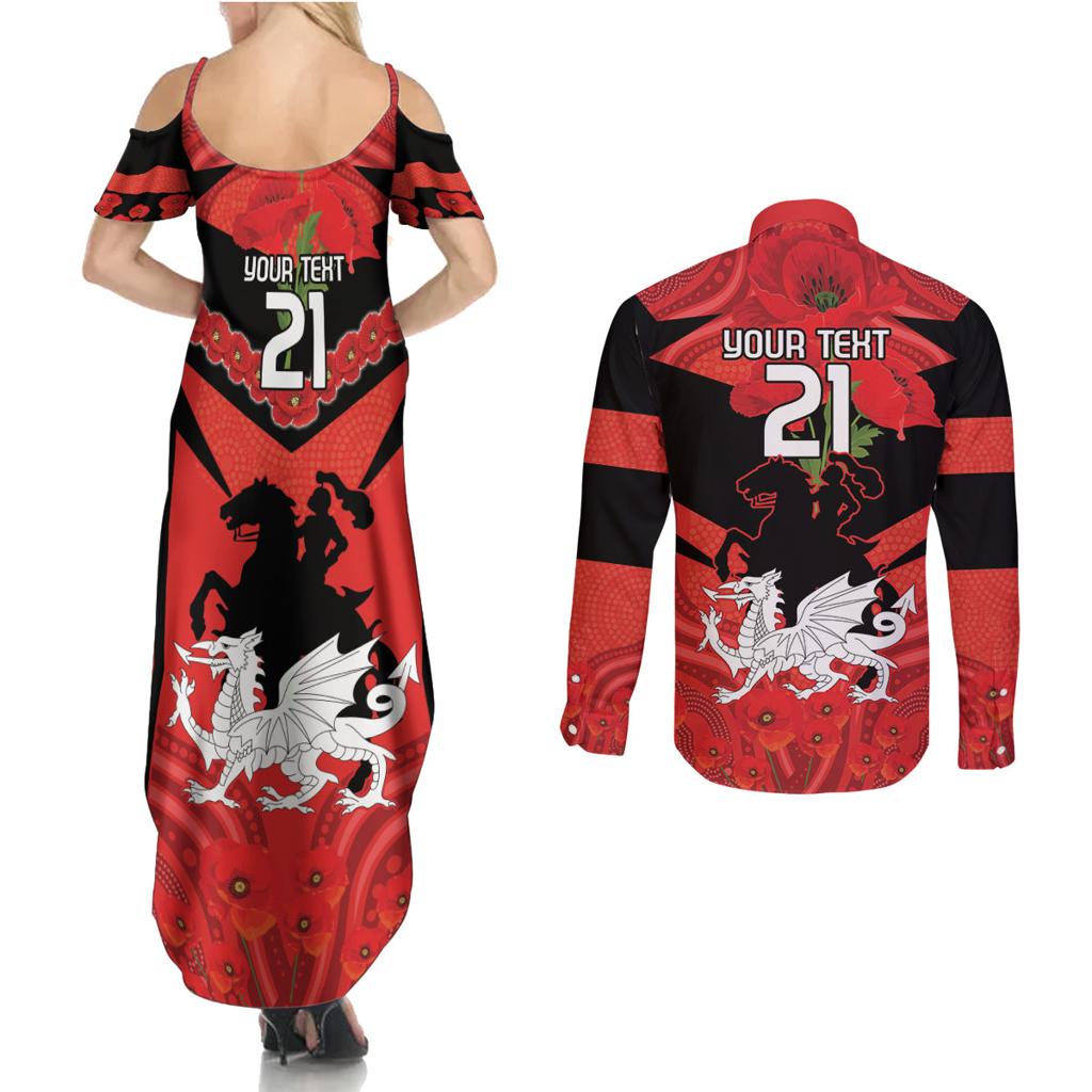 Custom Dragons Rugby ANZAC Couples Matching Summer Maxi Dress and Long Sleeve Button Shirt Gallipoli Soldier With Aboriginal Art