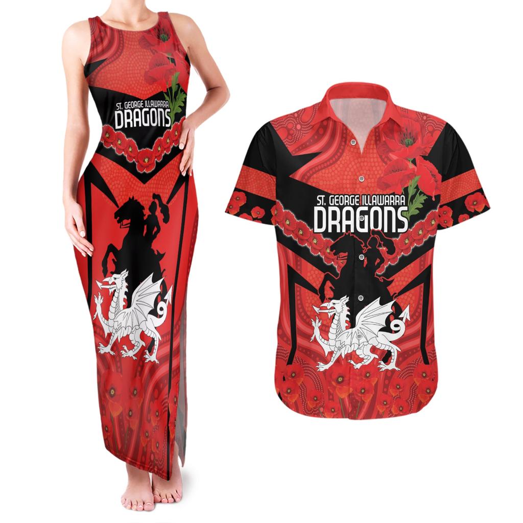 Custom Dragons Rugby ANZAC Couples Matching Tank Maxi Dress and Hawaiian Shirt Gallipoli Soldier With Aboriginal Art