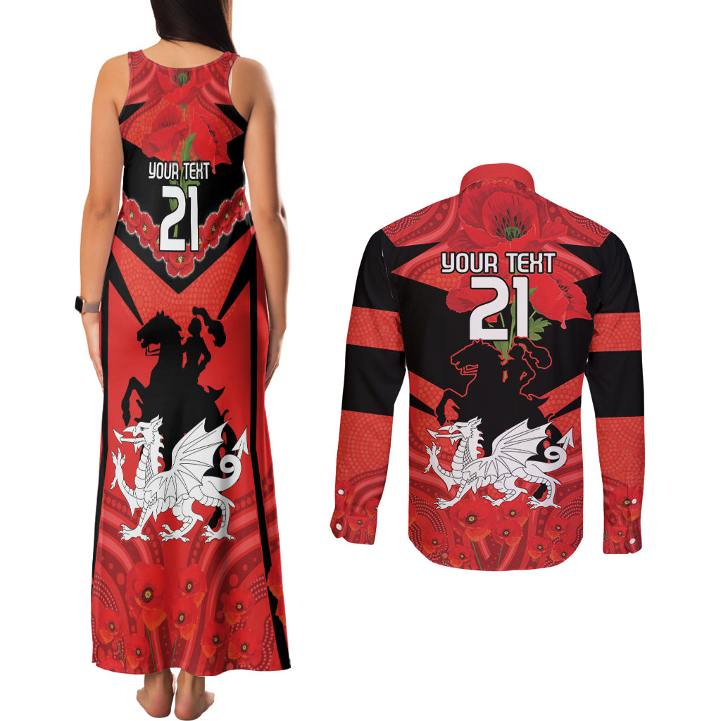 Custom Dragons Rugby ANZAC Couples Matching Tank Maxi Dress and Long Sleeve Button Shirt Gallipoli Soldier With Aboriginal Art