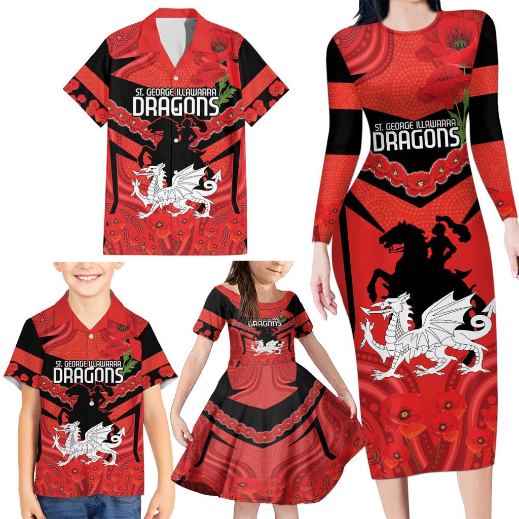 Custom Dragons Rugby ANZAC Family Matching Long Sleeve Bodycon Dress and Hawaiian Shirt Gallipoli Soldier With Aboriginal Art