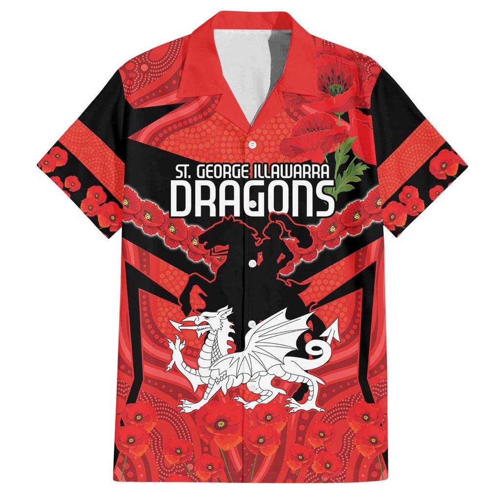 Custom Dragons Rugby ANZAC Family Matching Long Sleeve Bodycon Dress and Hawaiian Shirt Gallipoli Soldier With Aboriginal Art