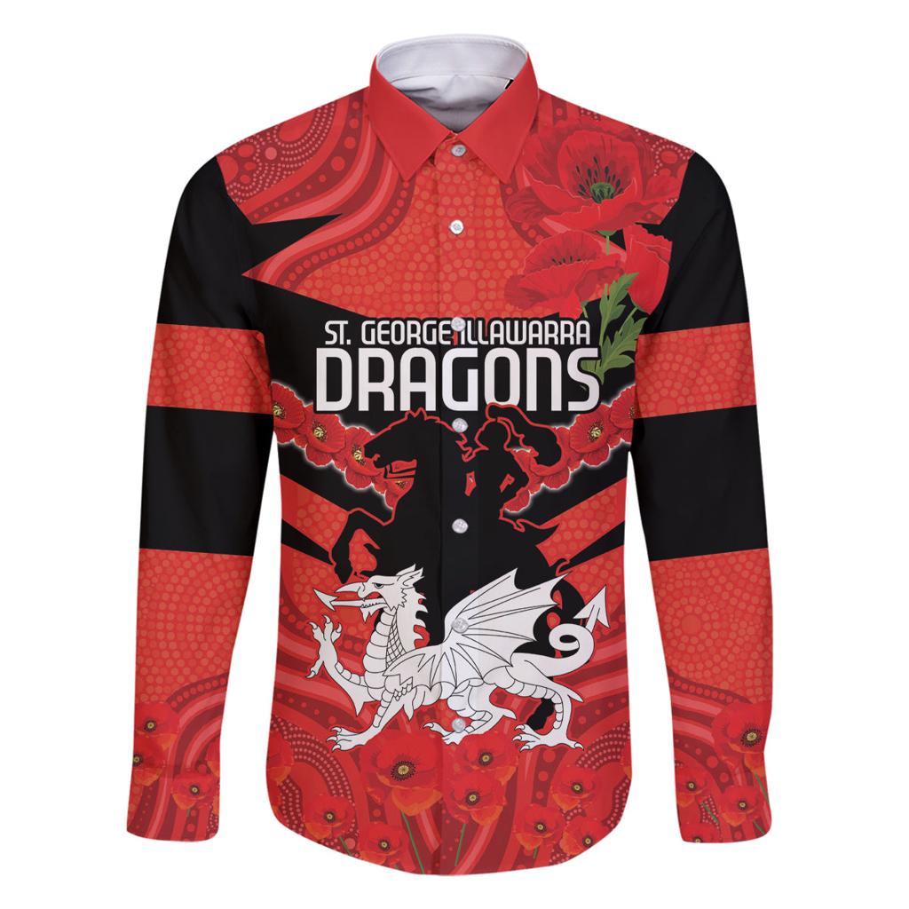 Custom Dragons Rugby ANZAC Family Matching Long Sleeve Bodycon Dress and Hawaiian Shirt Gallipoli Soldier With Aboriginal Art