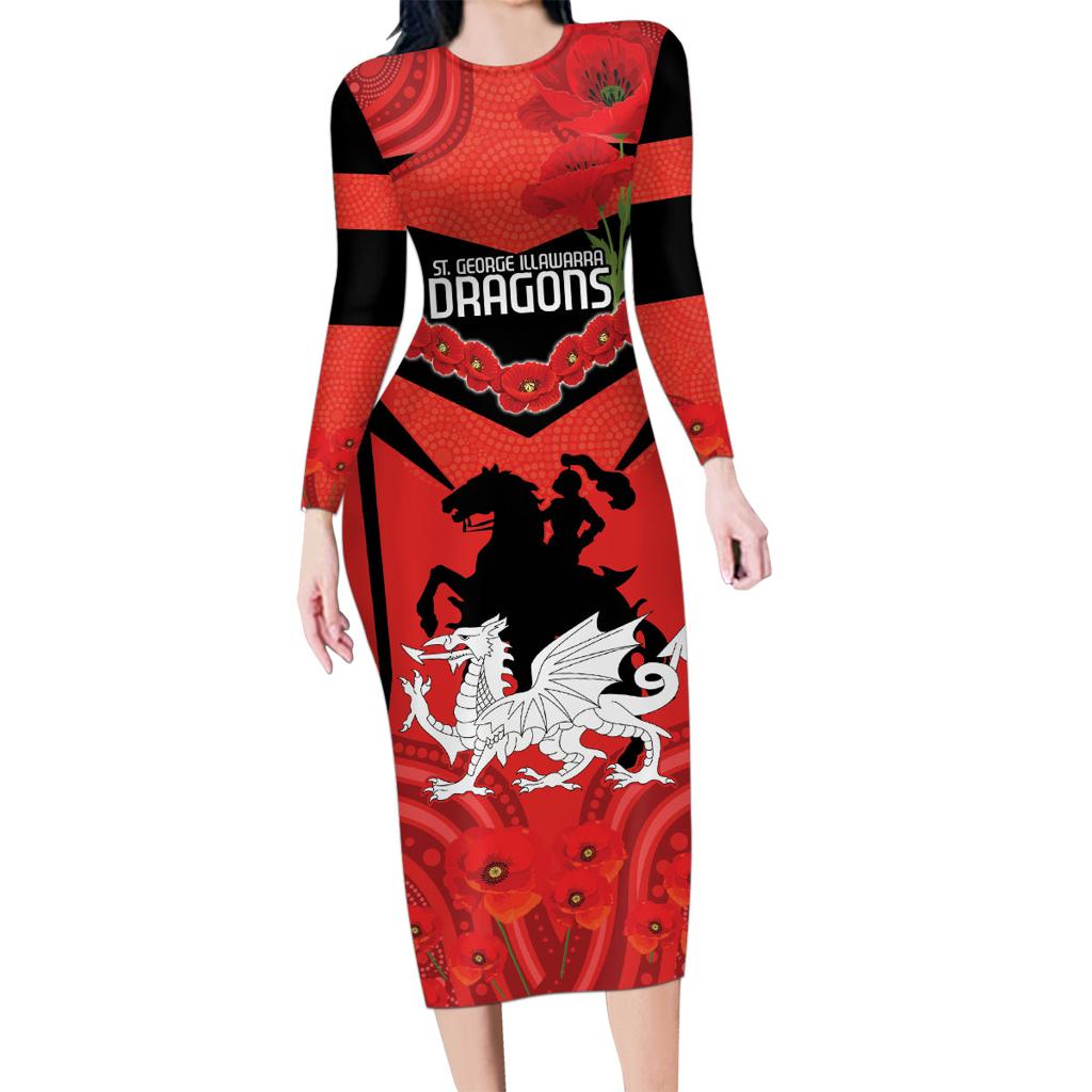 Custom Dragons Rugby ANZAC Family Matching Long Sleeve Bodycon Dress and Hawaiian Shirt Gallipoli Soldier With Aboriginal Art