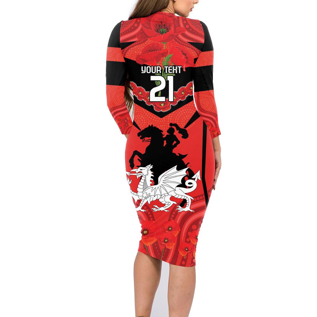 Custom Dragons Rugby ANZAC Family Matching Long Sleeve Bodycon Dress and Hawaiian Shirt Gallipoli Soldier With Aboriginal Art