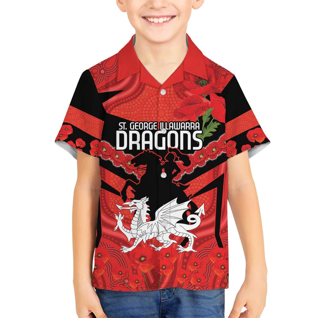 Custom Dragons Rugby ANZAC Family Matching Long Sleeve Bodycon Dress and Hawaiian Shirt Gallipoli Soldier With Aboriginal Art