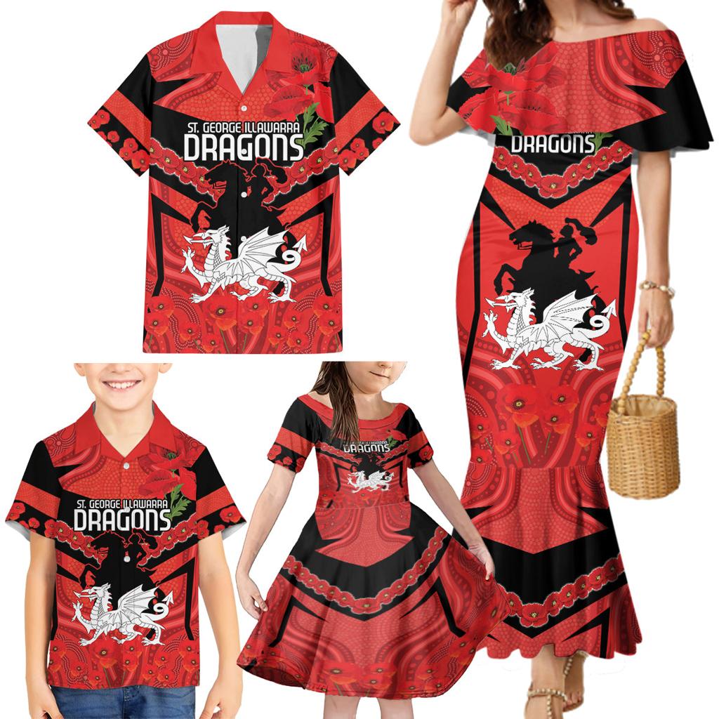 Custom Dragons Rugby ANZAC Family Matching Mermaid Dress and Hawaiian Shirt Gallipoli Soldier With Aboriginal Art