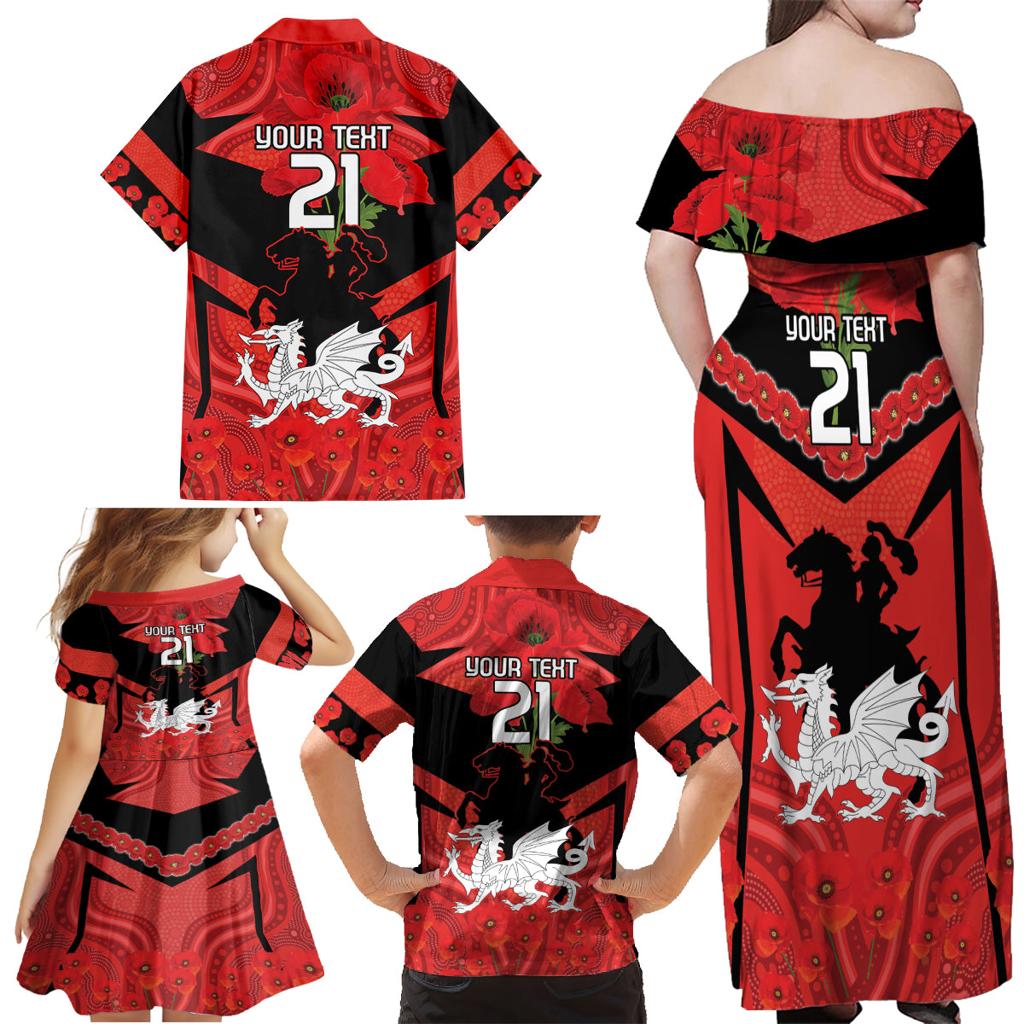 Custom Dragons Rugby ANZAC Family Matching Off Shoulder Maxi Dress and Hawaiian Shirt Gallipoli Soldier With Aboriginal Art