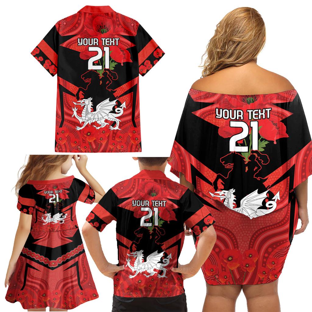 Custom Dragons Rugby ANZAC Family Matching Off Shoulder Short Dress and Hawaiian Shirt Gallipoli Soldier With Aboriginal Art