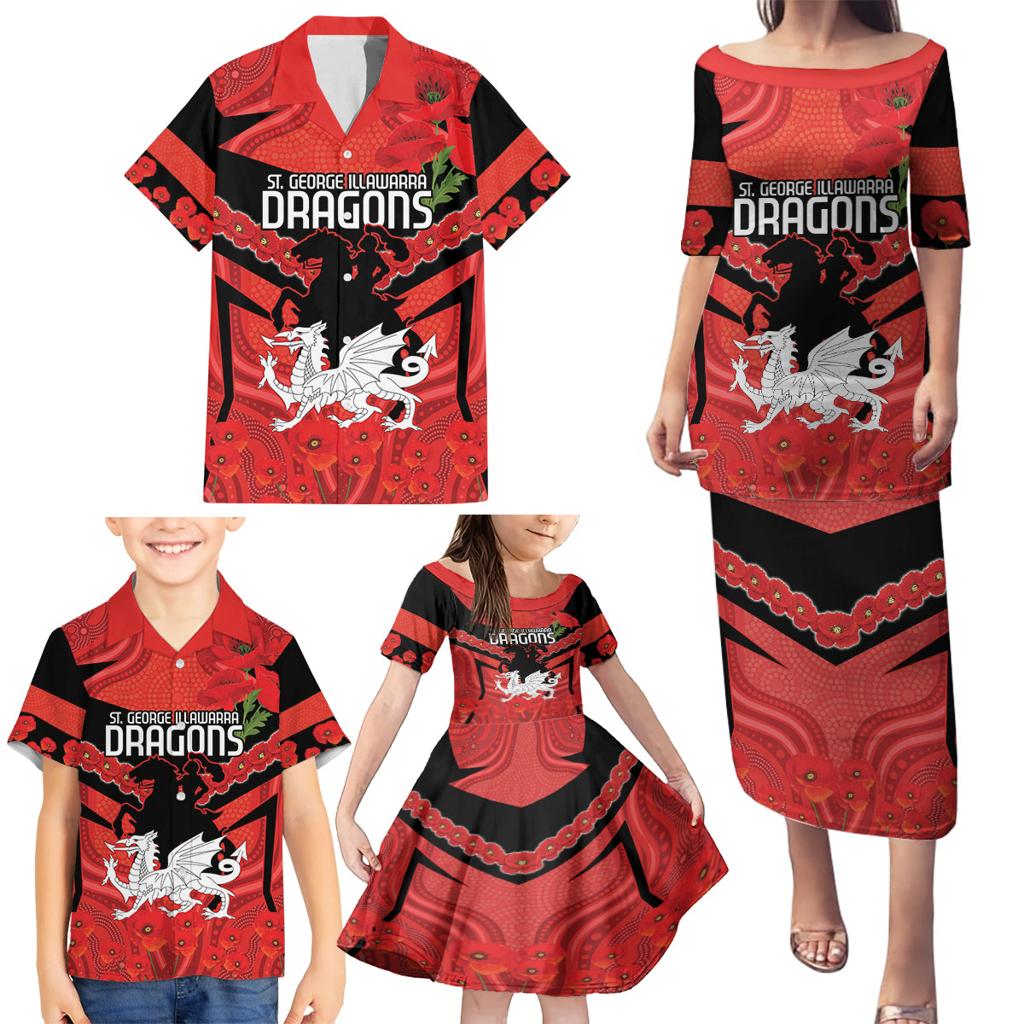 Custom Dragons Rugby ANZAC Family Matching Puletasi and Hawaiian Shirt Gallipoli Soldier With Aboriginal Art