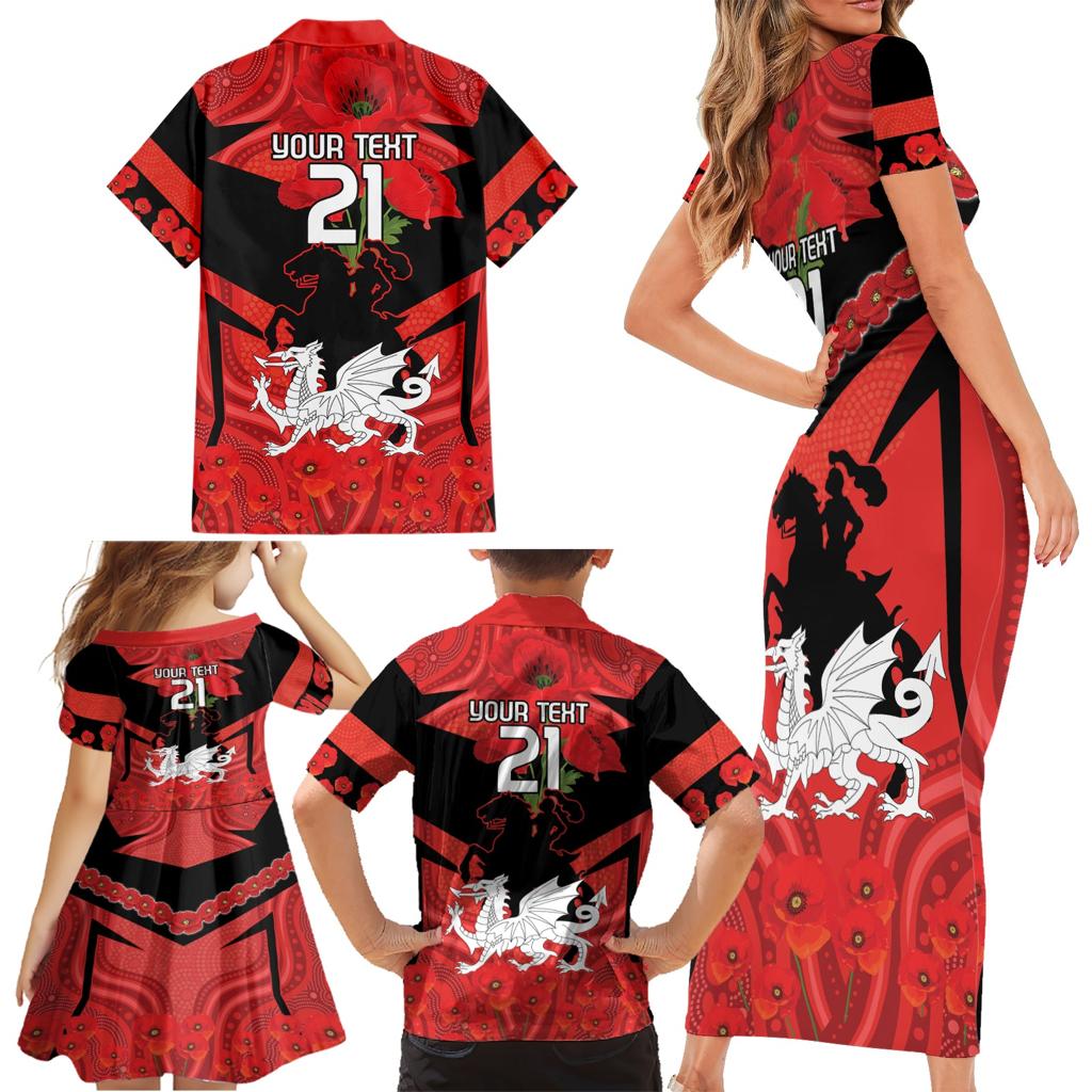 Custom Dragons Rugby ANZAC Family Matching Short Sleeve Bodycon Dress and Hawaiian Shirt Gallipoli Soldier With Aboriginal Art