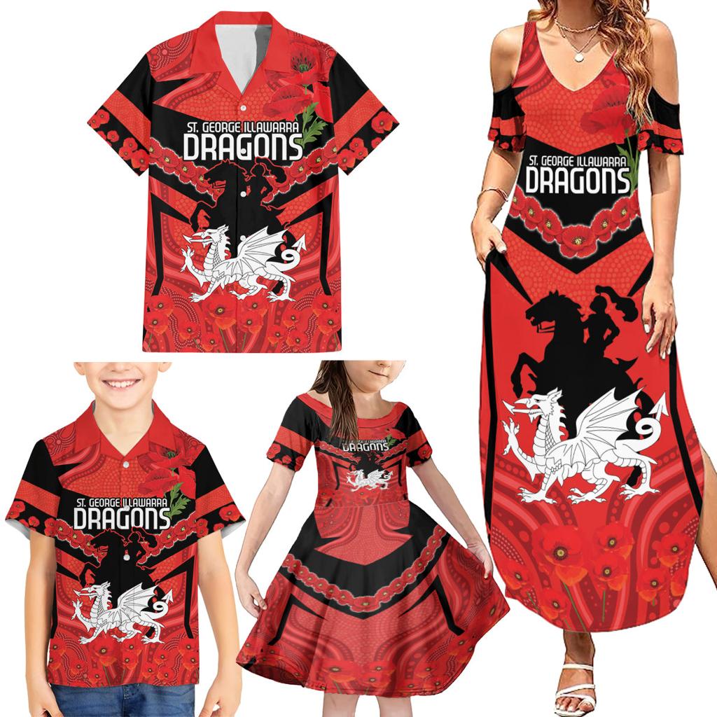 Custom Dragons Rugby ANZAC Family Matching Summer Maxi Dress and Hawaiian Shirt Gallipoli Soldier With Aboriginal Art