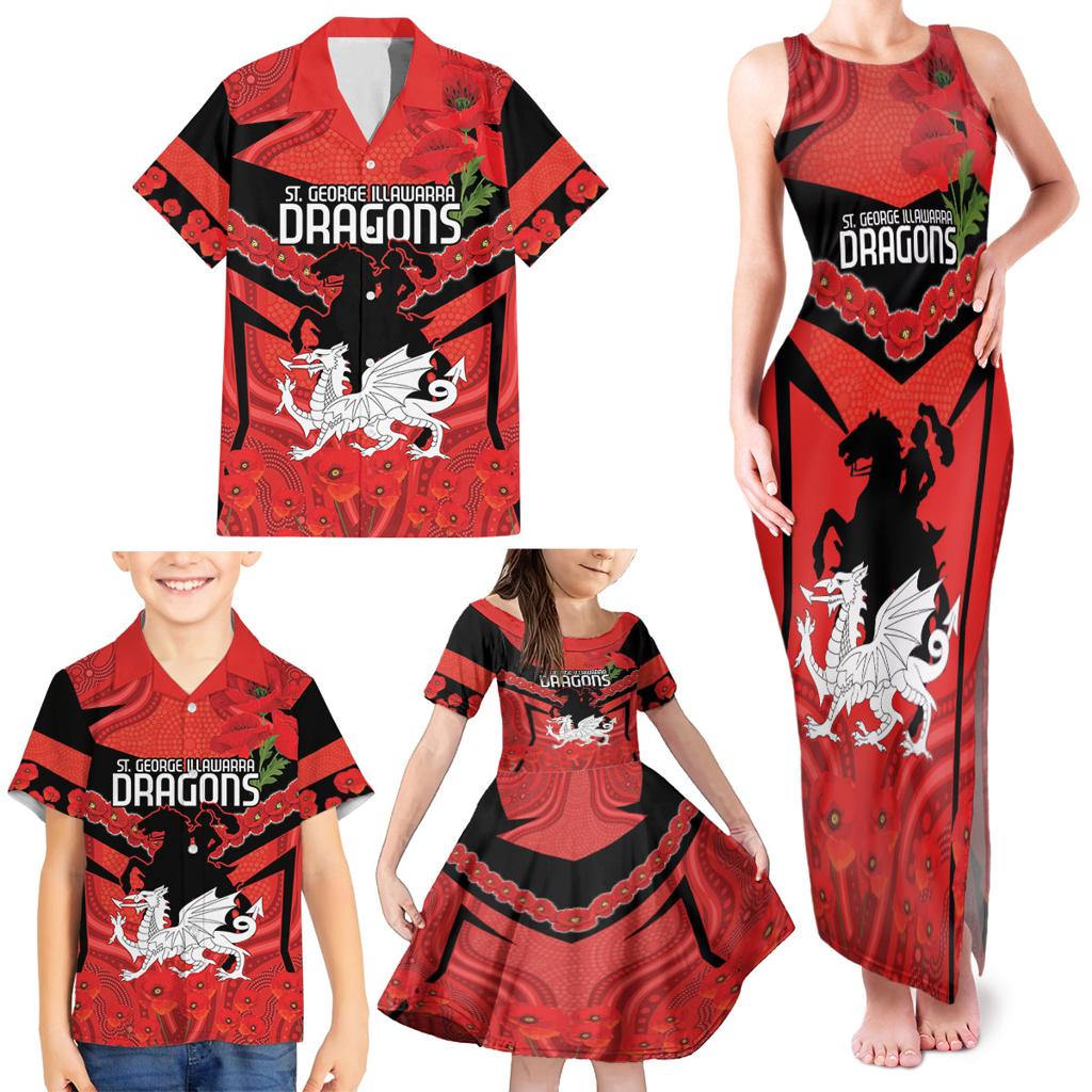 Custom Dragons Rugby ANZAC Family Matching Tank Maxi Dress and Hawaiian Shirt Gallipoli Soldier With Aboriginal Art