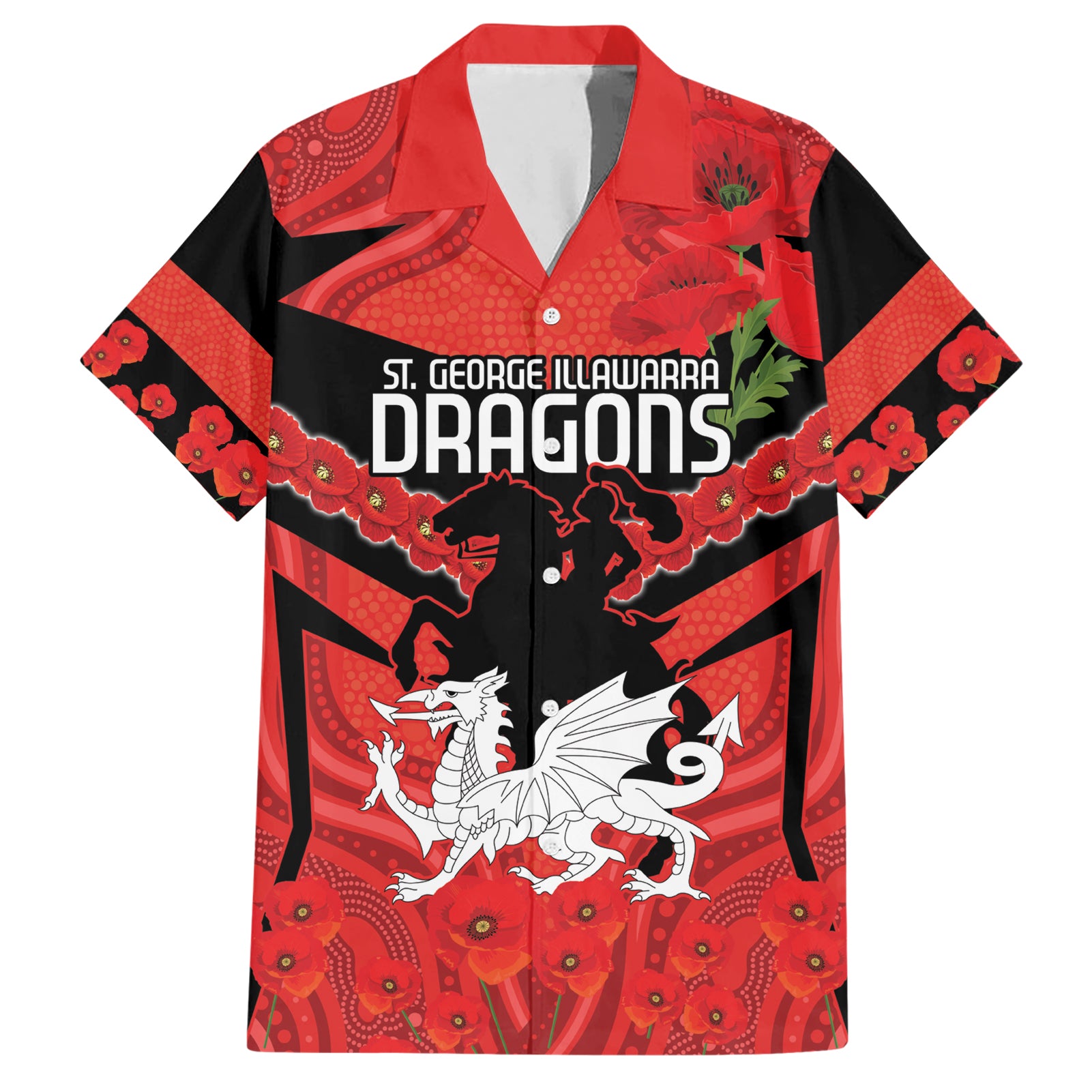 Custom Dragons Rugby ANZAC Hawaiian Shirt Gallipoli Soldier With Aboriginal Art