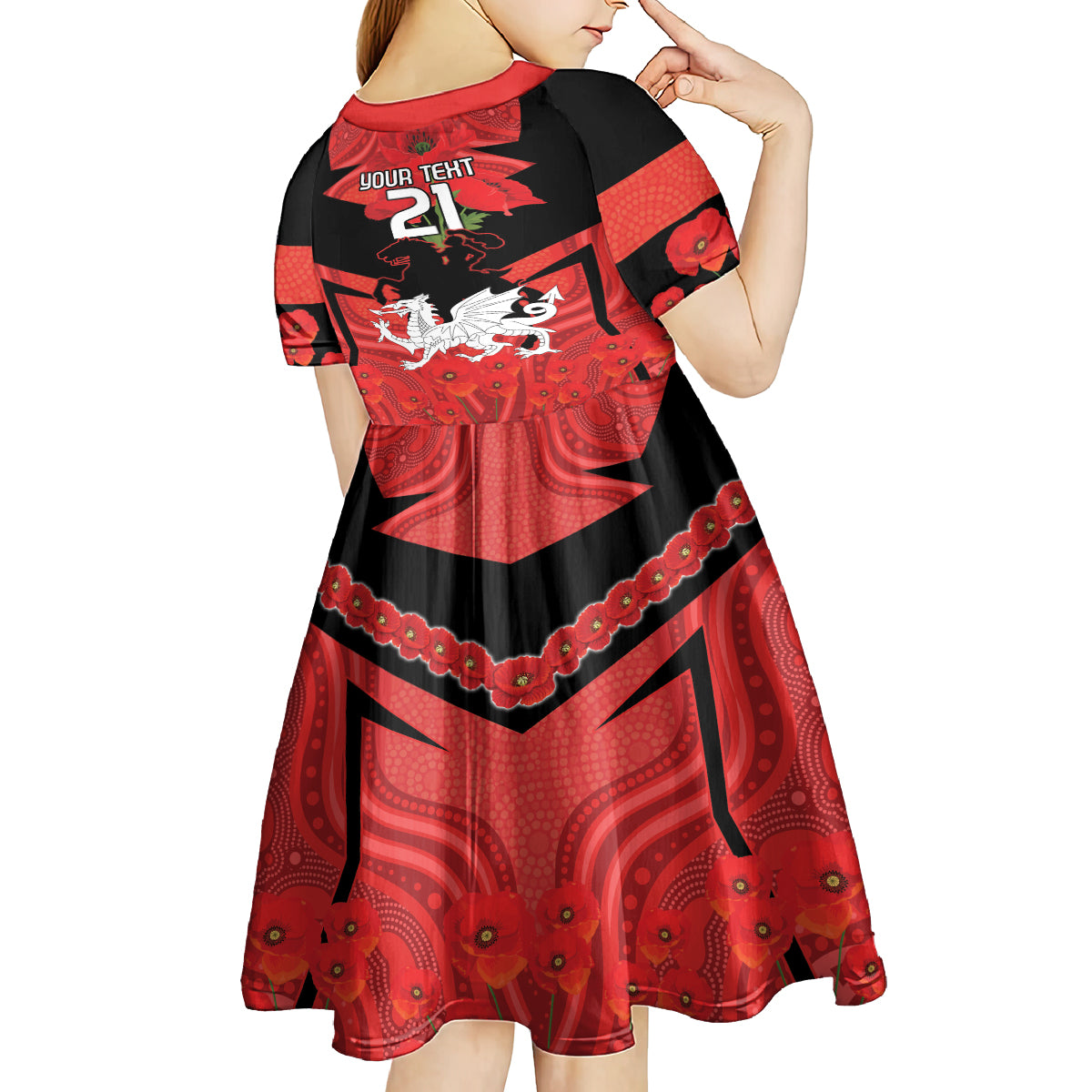 Custom Dragons Rugby ANZAC Kid Short Sleeve Dress Gallipoli Soldier With Aboriginal Art