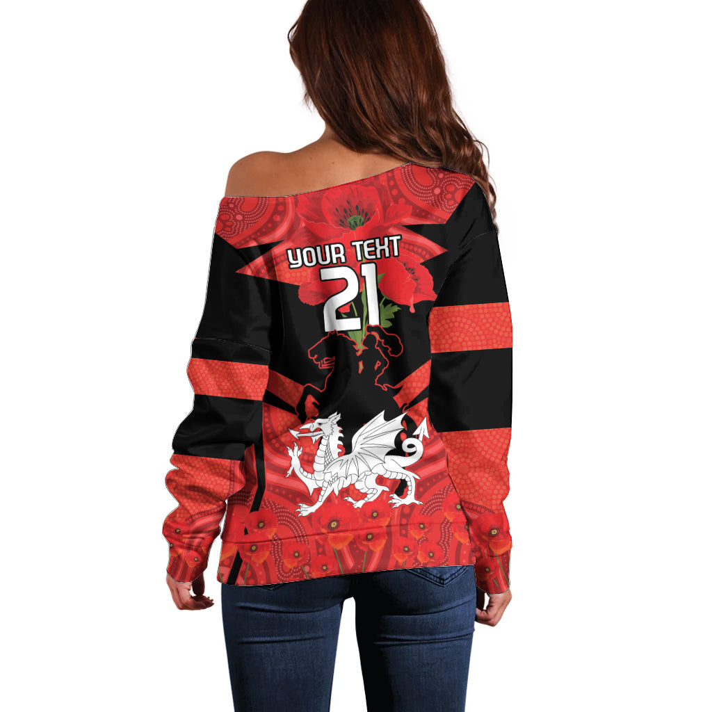 Custom Dragons Rugby ANZAC Off Shoulder Sweater Gallipoli Soldier With Aboriginal Art