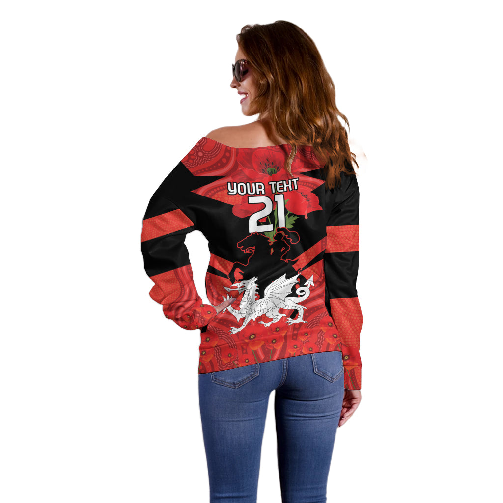 Custom Dragons Rugby ANZAC Off Shoulder Sweater Gallipoli Soldier With Aboriginal Art