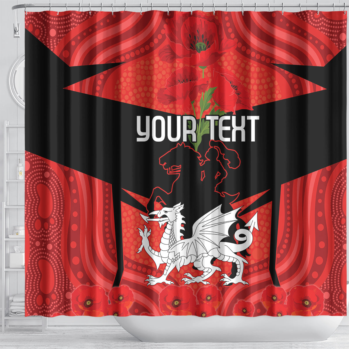 Custom Dragons Rugby ANZAC Shower Curtain Gallipoli Soldier With Aboriginal Art