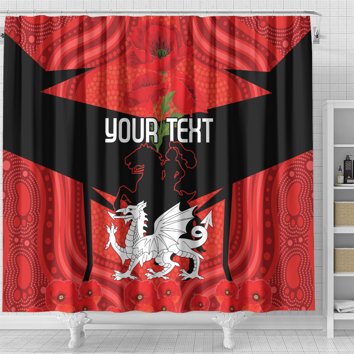 Custom Dragons Rugby ANZAC Shower Curtain Gallipoli Soldier With Aboriginal Art