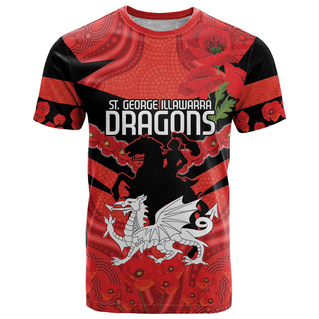 Custom Dragons Rugby ANZAC T Shirt Gallipoli Soldier With Aboriginal Art