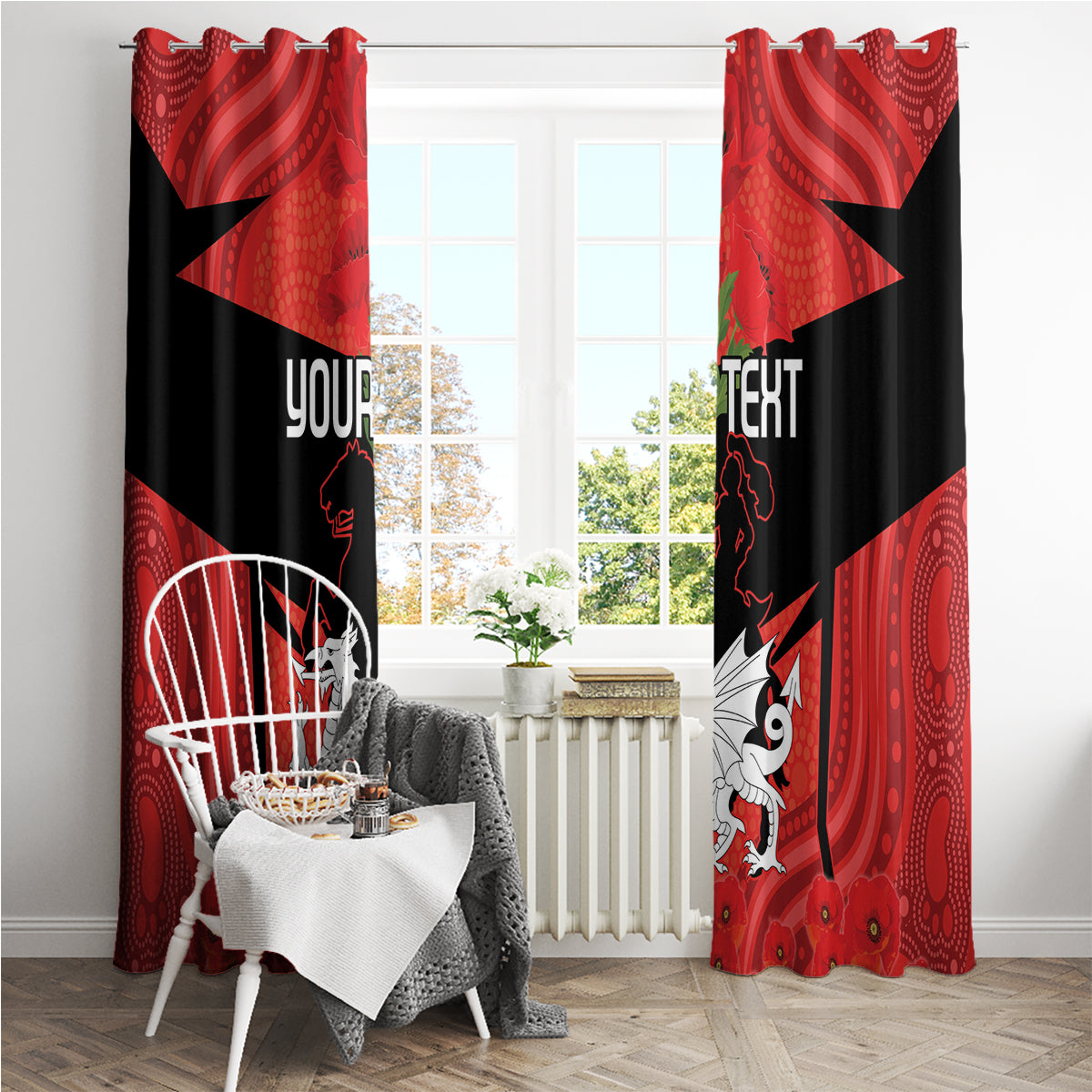 Custom Dragons Rugby ANZAC Window Curtain Gallipoli Soldier With Aboriginal Art