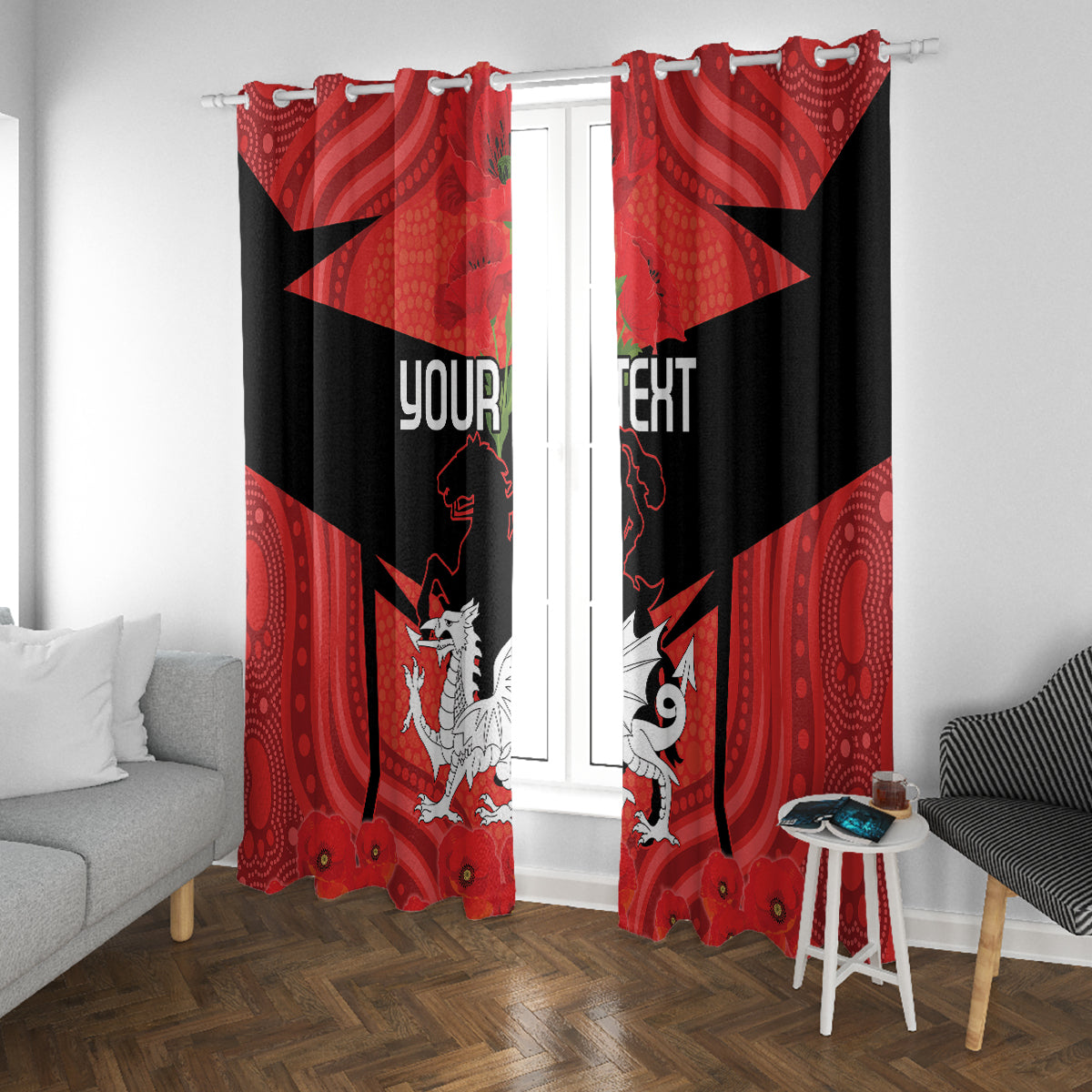 Custom Dragons Rugby ANZAC Window Curtain Gallipoli Soldier With Aboriginal Art