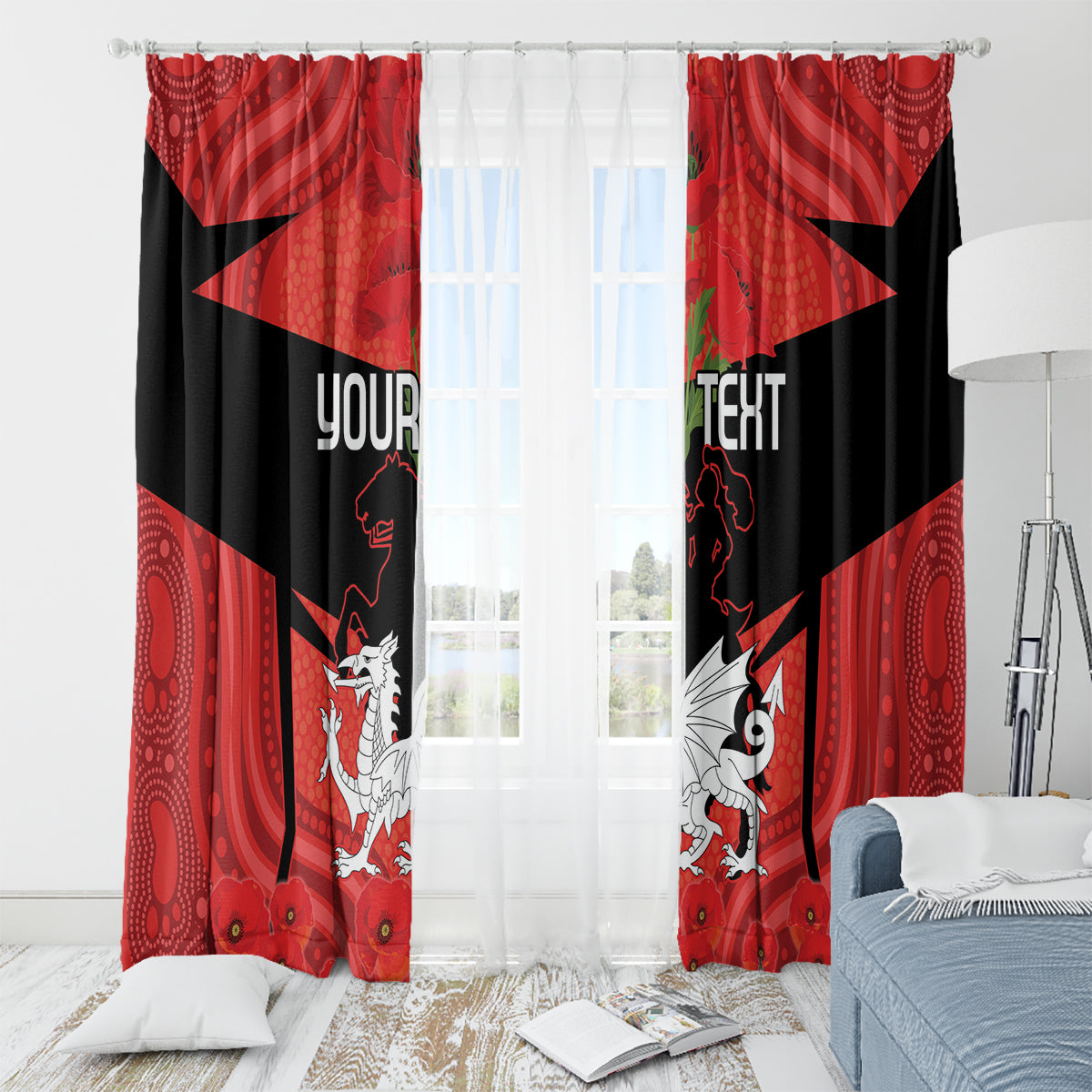 Custom Dragons Rugby ANZAC Window Curtain Gallipoli Soldier With Aboriginal Art