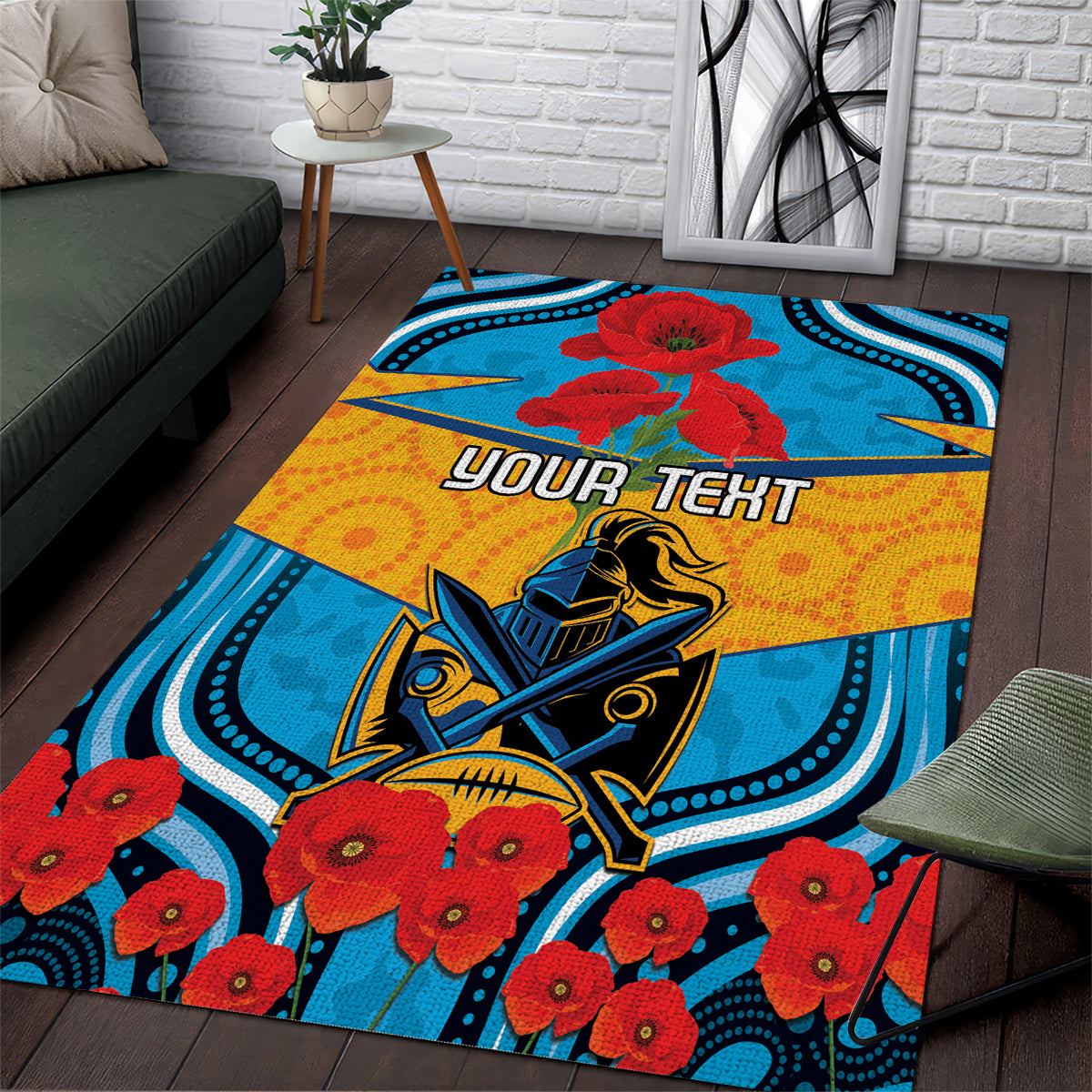 Custom GLD Titans Rugby ANZAC Area Rug Gallipoli Soldier With Aboriginal Art