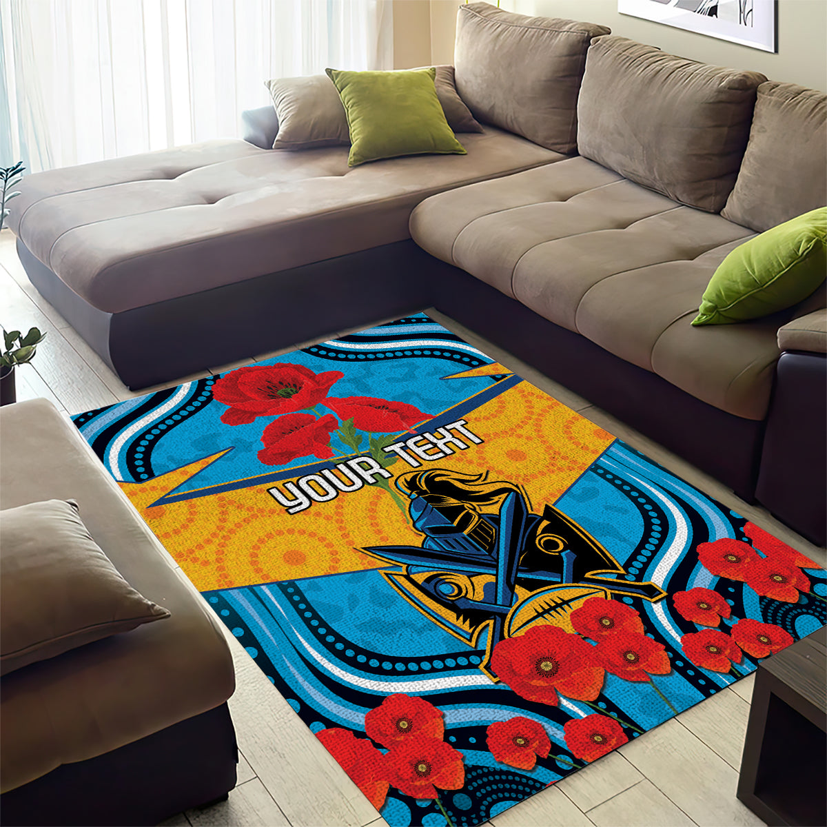 Custom GLD Titans Rugby ANZAC Area Rug Gallipoli Soldier With Aboriginal Art