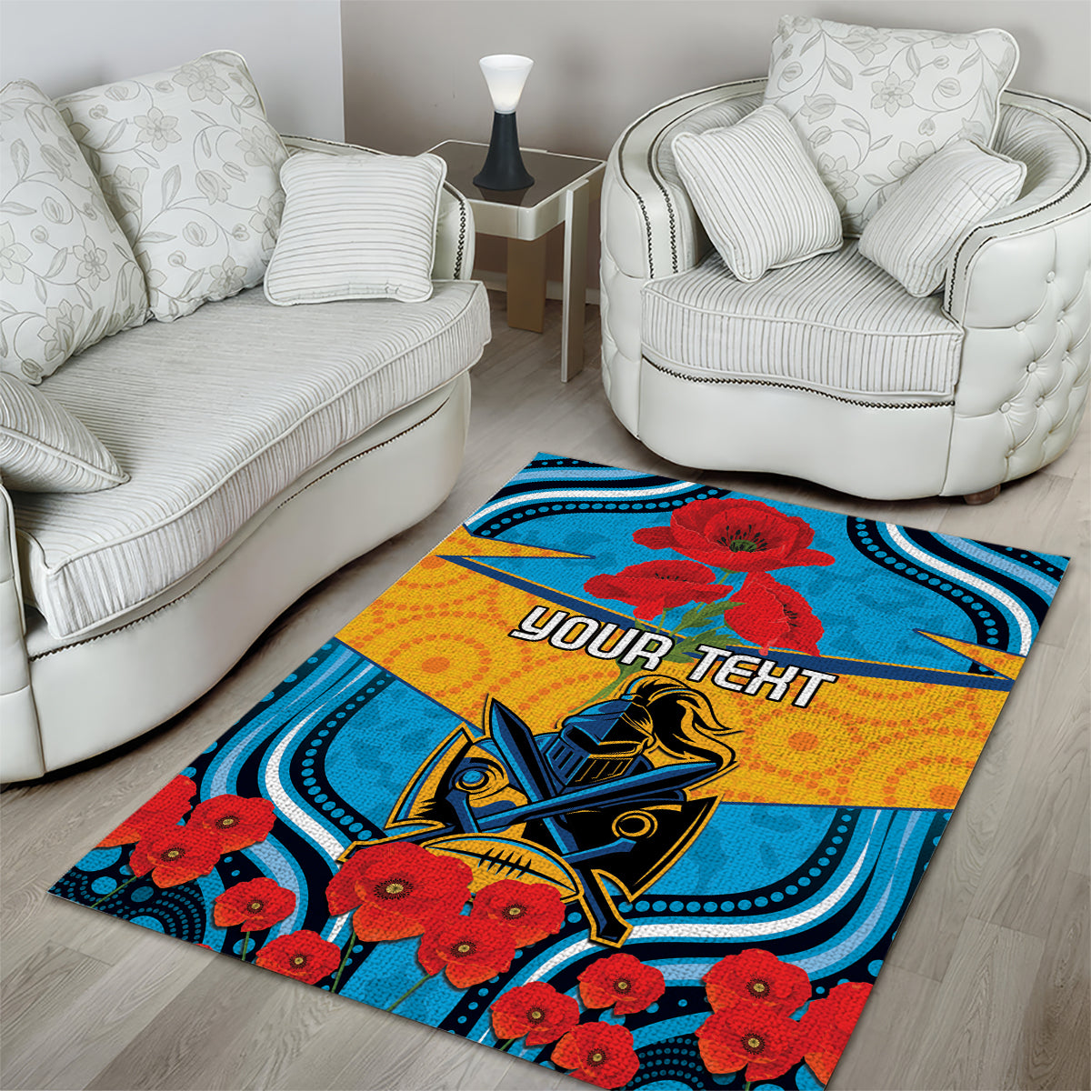 Custom GLD Titans Rugby ANZAC Area Rug Gallipoli Soldier With Aboriginal Art