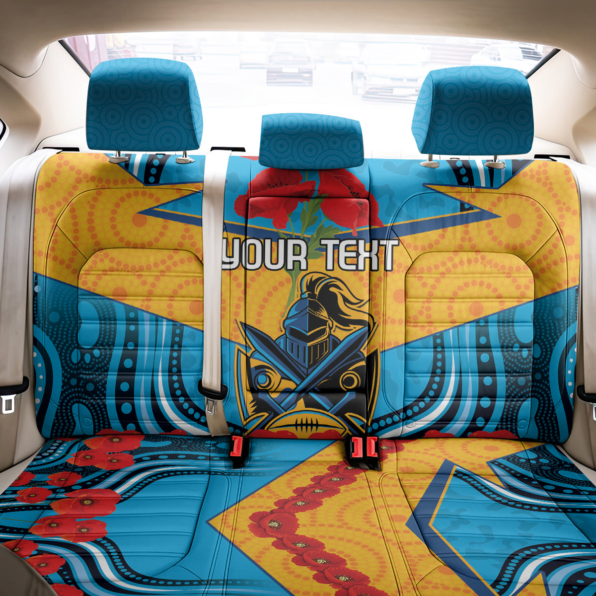 Custom GLD Titans Rugby ANZAC Back Car Seat Cover Gallipoli Soldier With Aboriginal Art