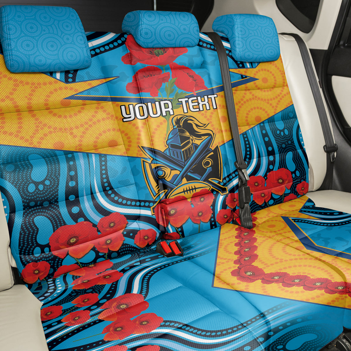 Custom GLD Titans Rugby ANZAC Back Car Seat Cover Gallipoli Soldier With Aboriginal Art