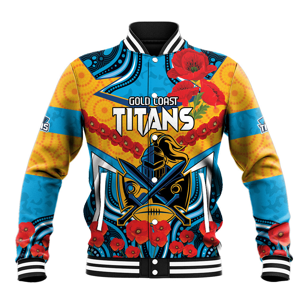 Custom GLD Titans Rugby ANZAC Baseball Jacket Gallipoli Soldier With Aboriginal Art