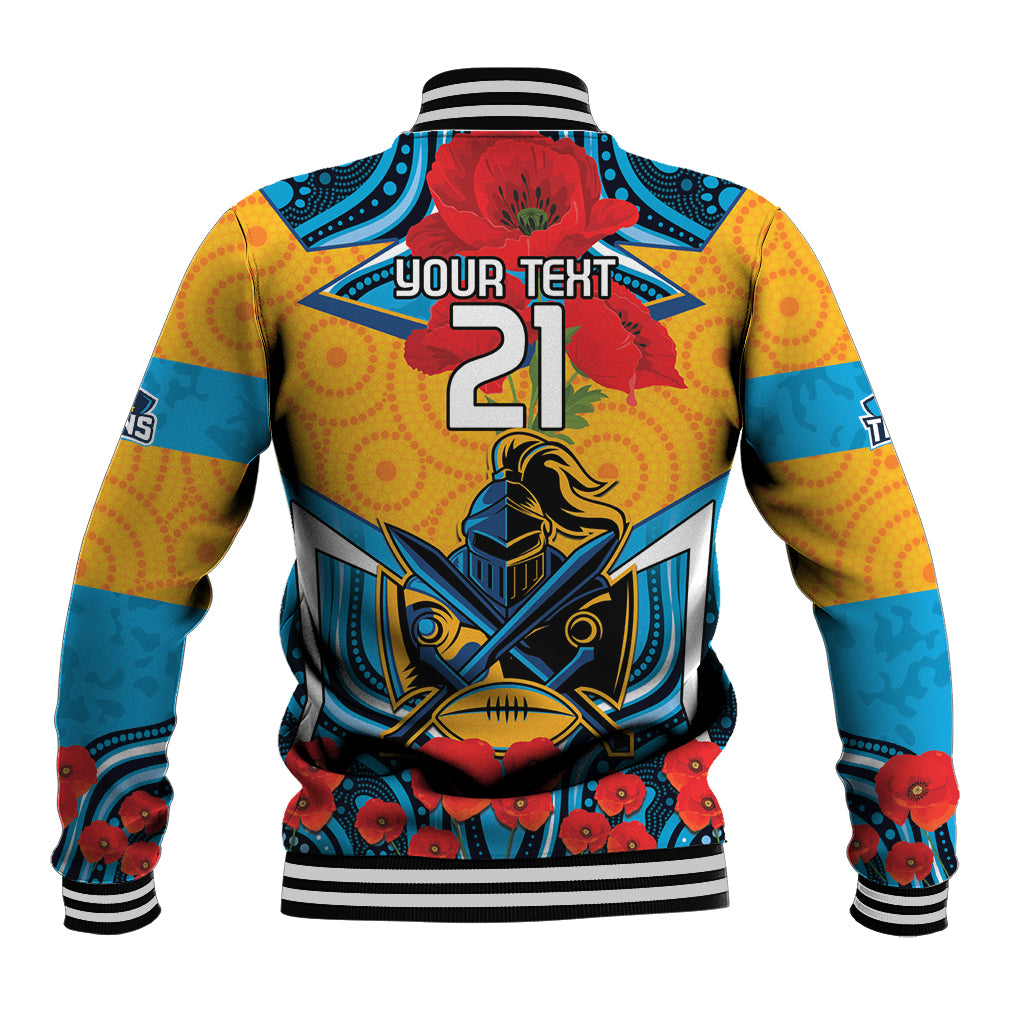 Custom GLD Titans Rugby ANZAC Baseball Jacket Gallipoli Soldier With Aboriginal Art