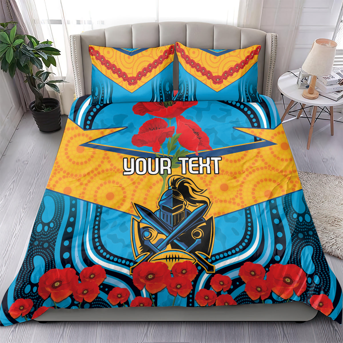 Custom GLD Titans Rugby ANZAC Bedding Set Gallipoli Soldier With Aboriginal Art