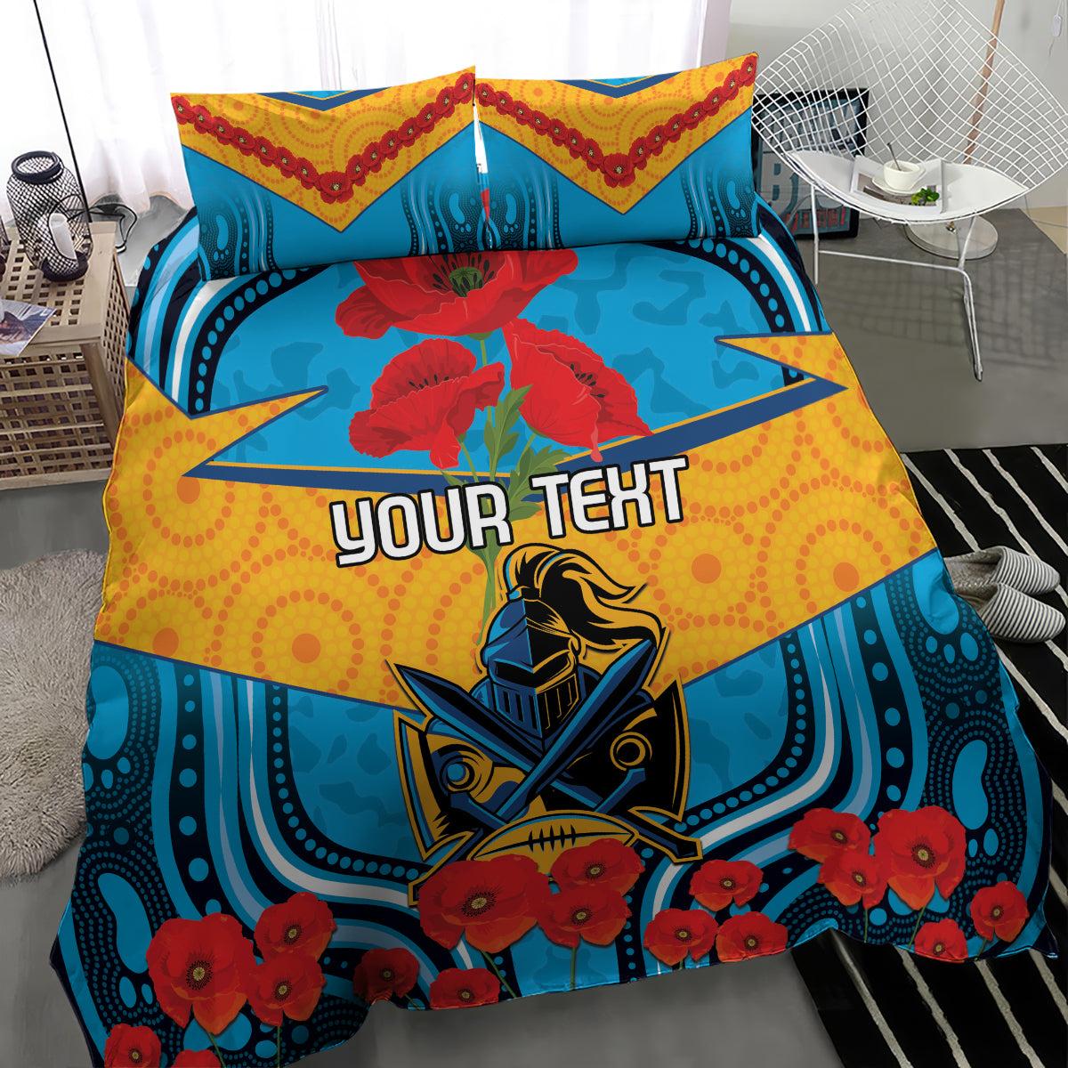 Custom GLD Titans Rugby ANZAC Bedding Set Gallipoli Soldier With Aboriginal Art