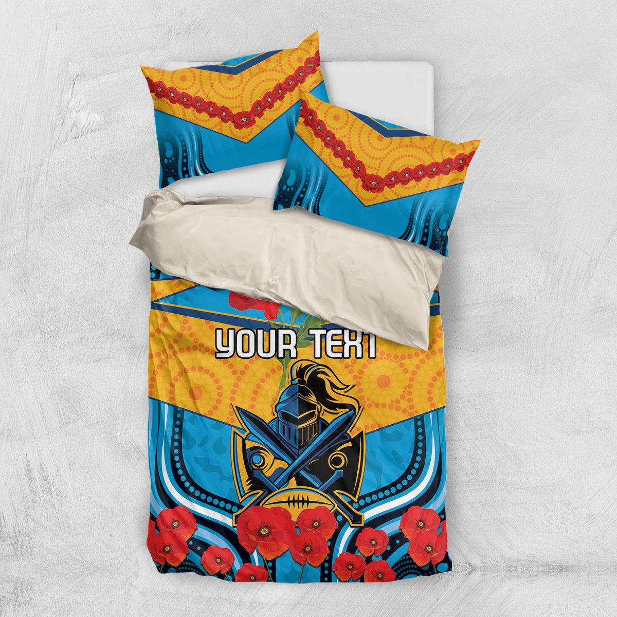 Custom GLD Titans Rugby ANZAC Bedding Set Gallipoli Soldier With Aboriginal Art